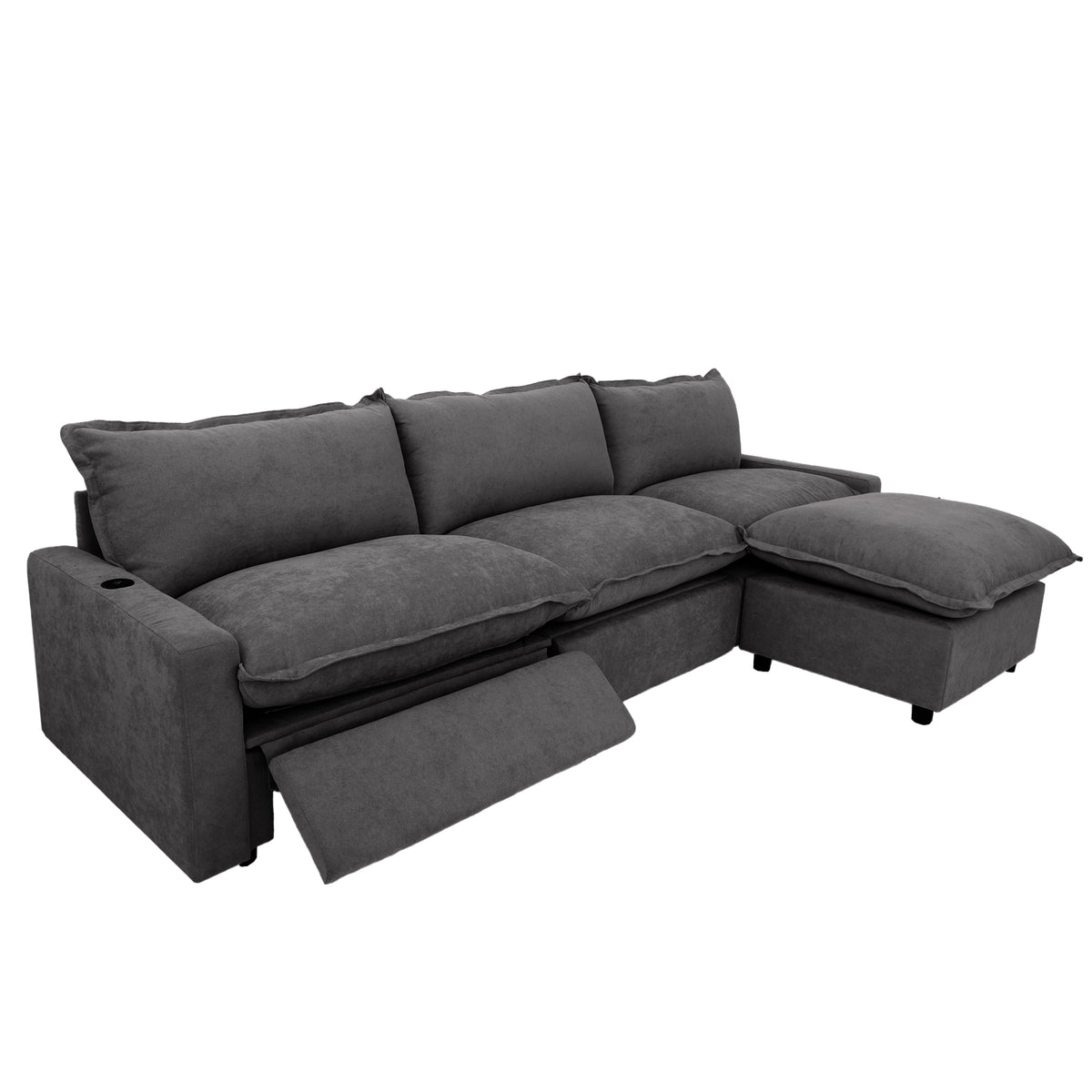 Contemporary Linen-Look Sectional with Wireless Charging