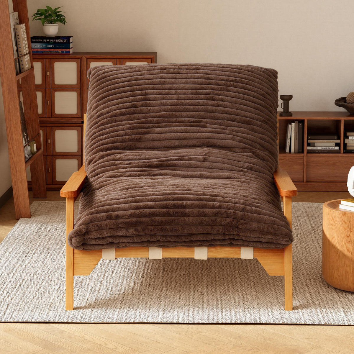 White Ash Wood Frame Chaise Lounge Accent Chair