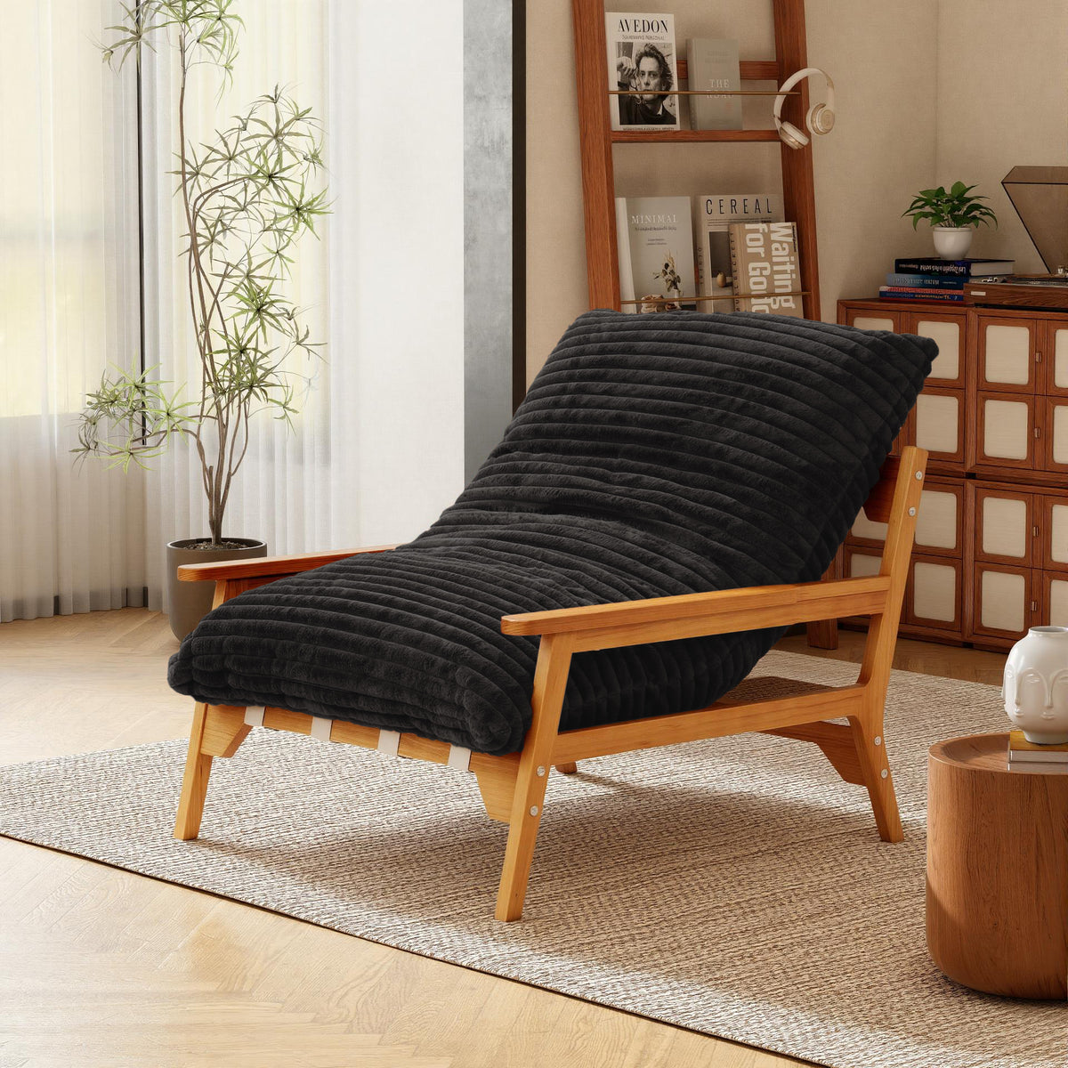 White Ash Wood Frame Chaise Lounge Accent Chair