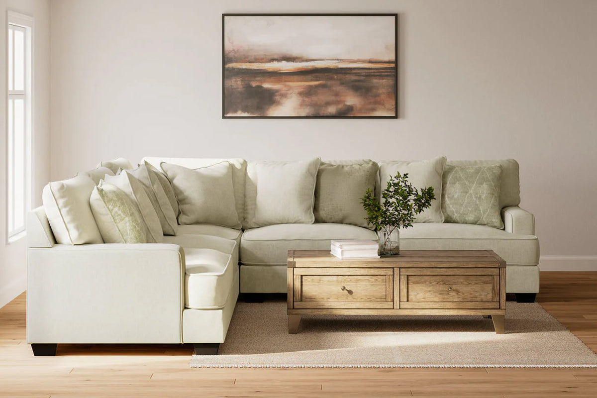 Rawcliffe Parchment 3-Piece Sectional, Ottoman Option