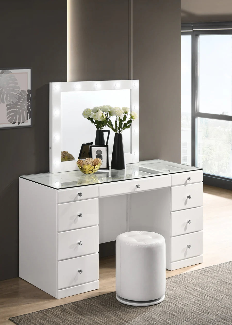Avery White Makeup Vanity Set with LED Mirror