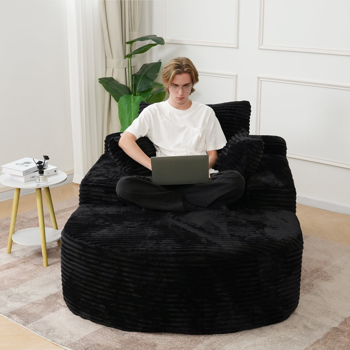 Corduroy Chaise Lounge Accent Chair with Dual Armrests