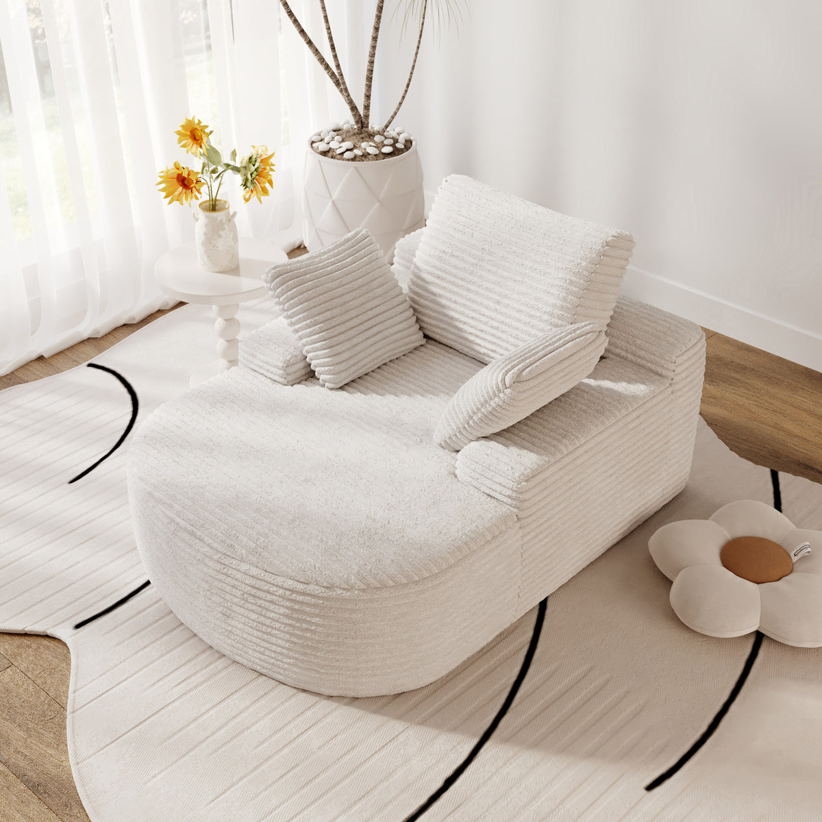 Corduroy Chaise Lounge Accent Chair with Dual Armrests