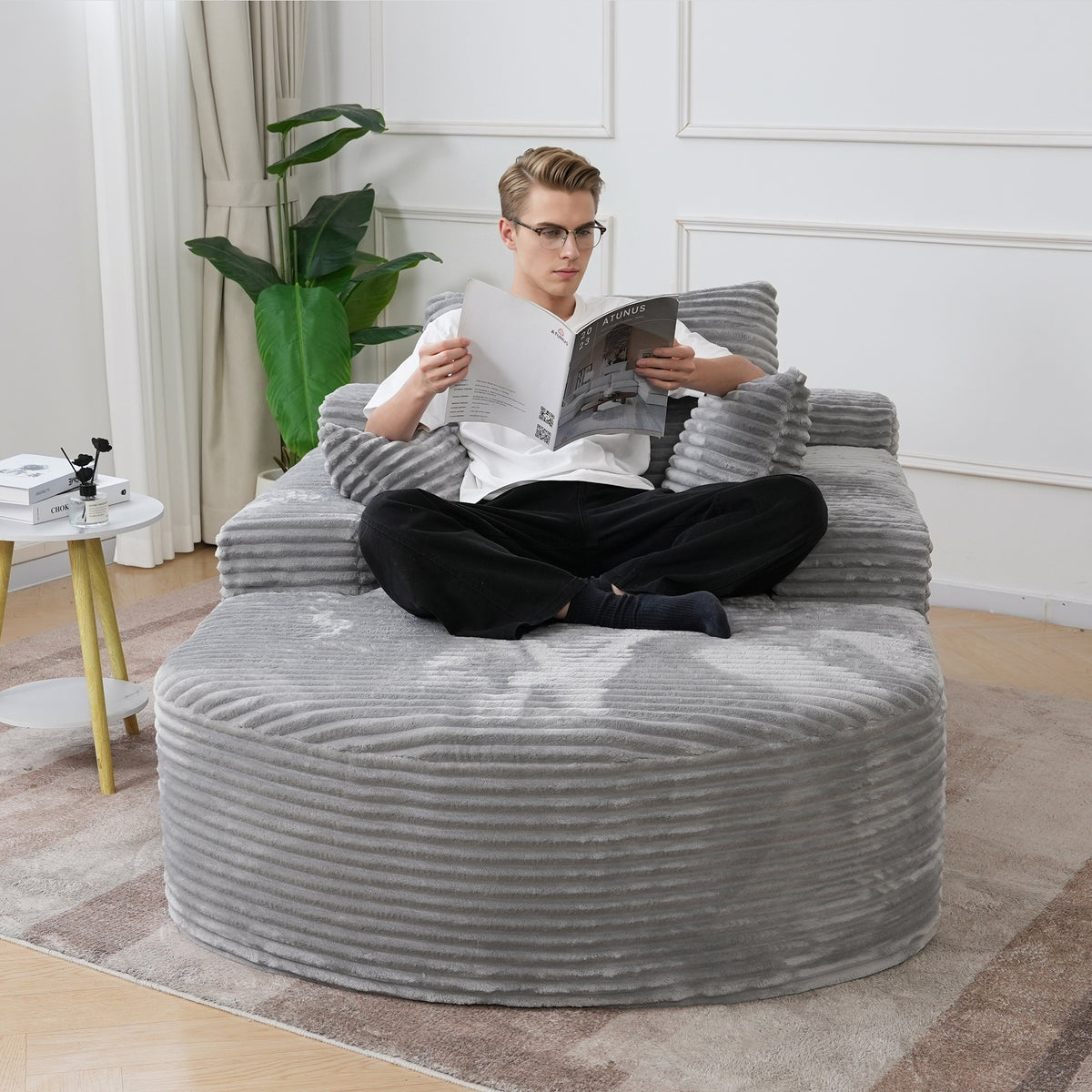 Corduroy Chaise Lounge Accent Chair with Dual Armrests