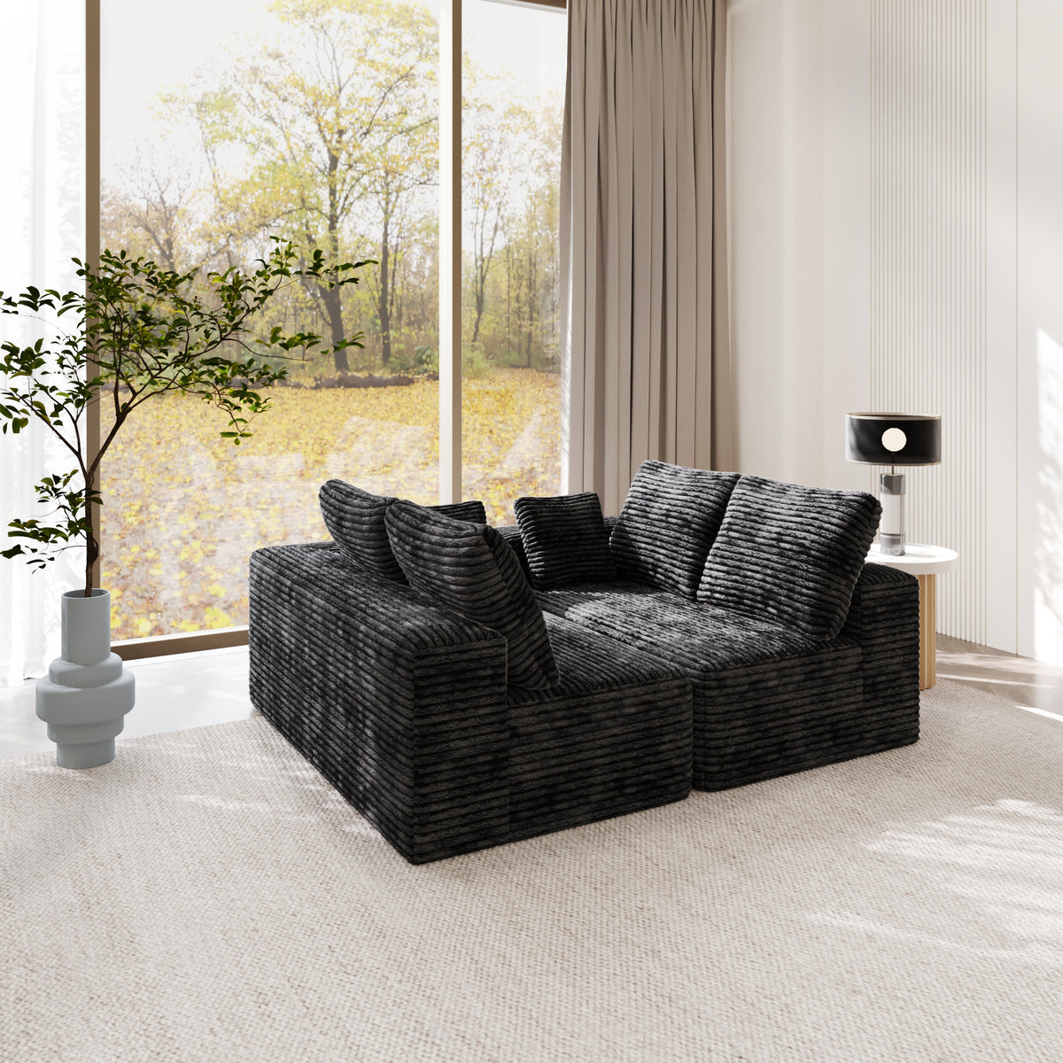 Horizontal-Rib Corduroy Modular 4-Seater Sofa