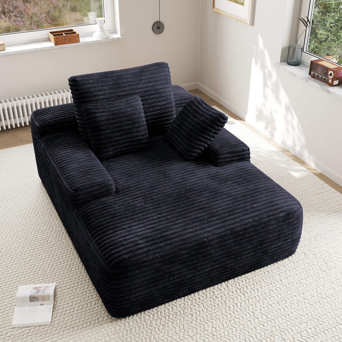Corduroy Chaise Lounge Chair with Pillows