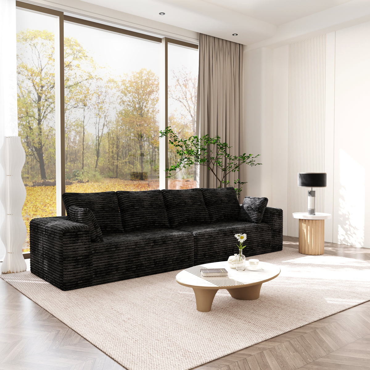 Horizontal-Rib Corduroy Modular 4-Seater Sofa