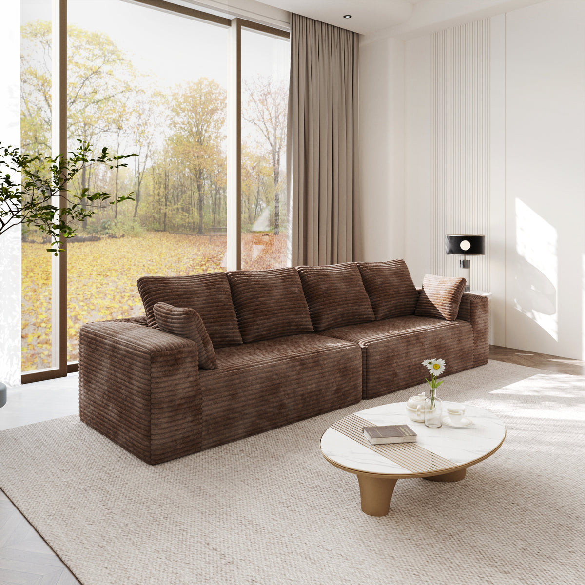 Horizontal-Rib Corduroy Modular 4-Seater Sofa