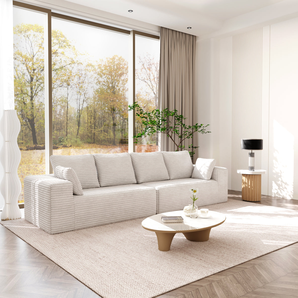 Horizontal-Rib Corduroy Modular 4-Seater Sofa