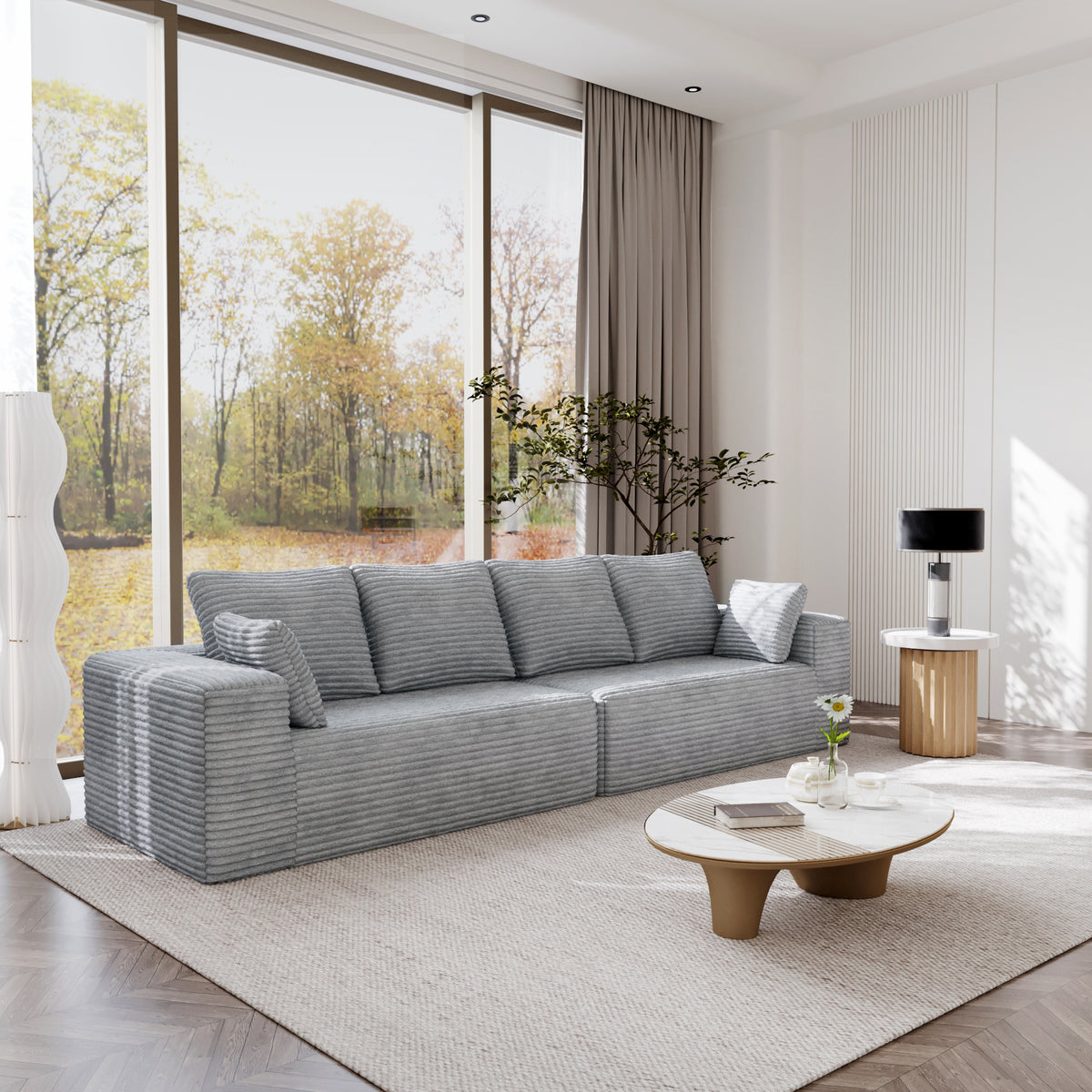 Horizontal-Rib Corduroy Modular 4-Seater Sofa