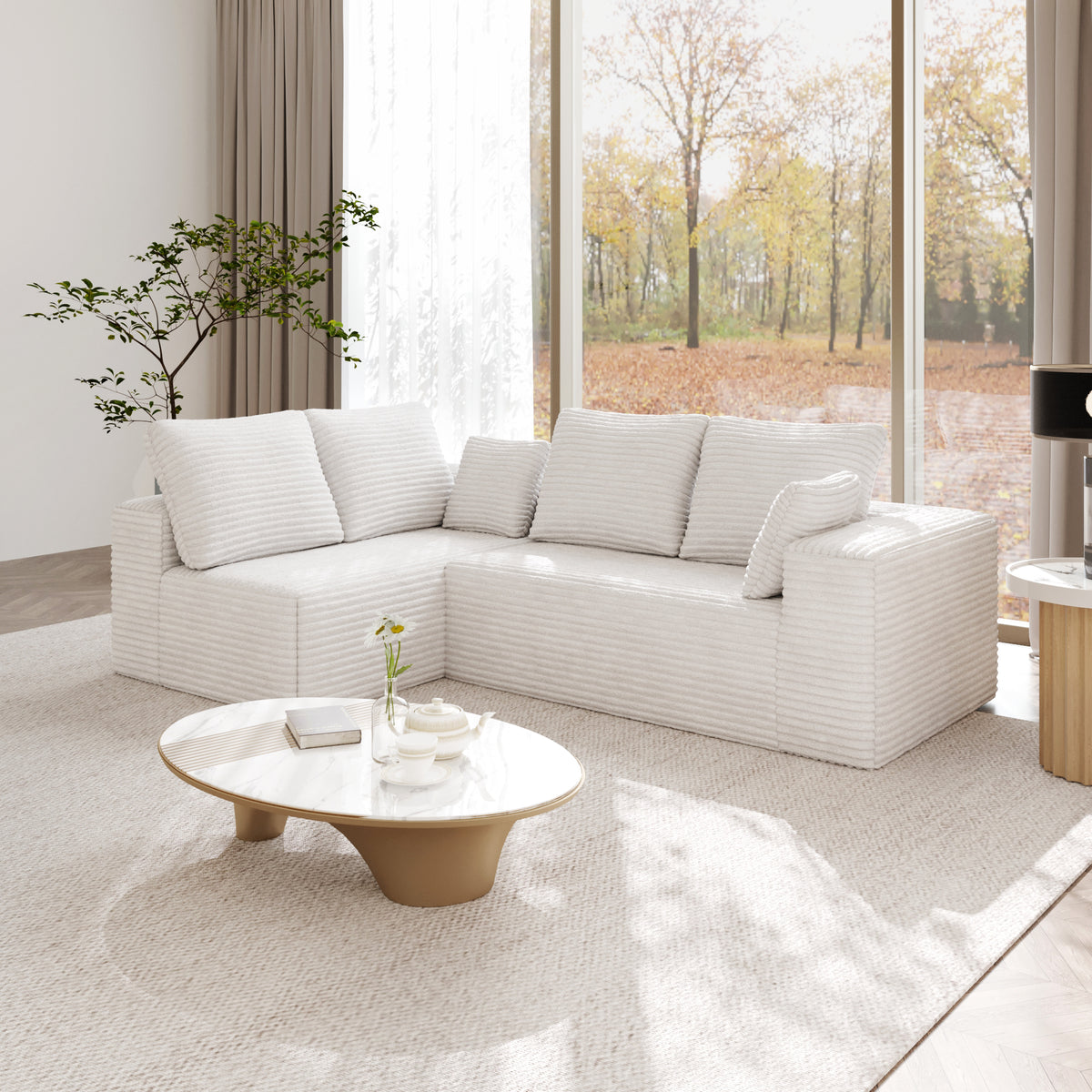 Horizontal-Rib Corduroy Modular 4-Seater Sofa