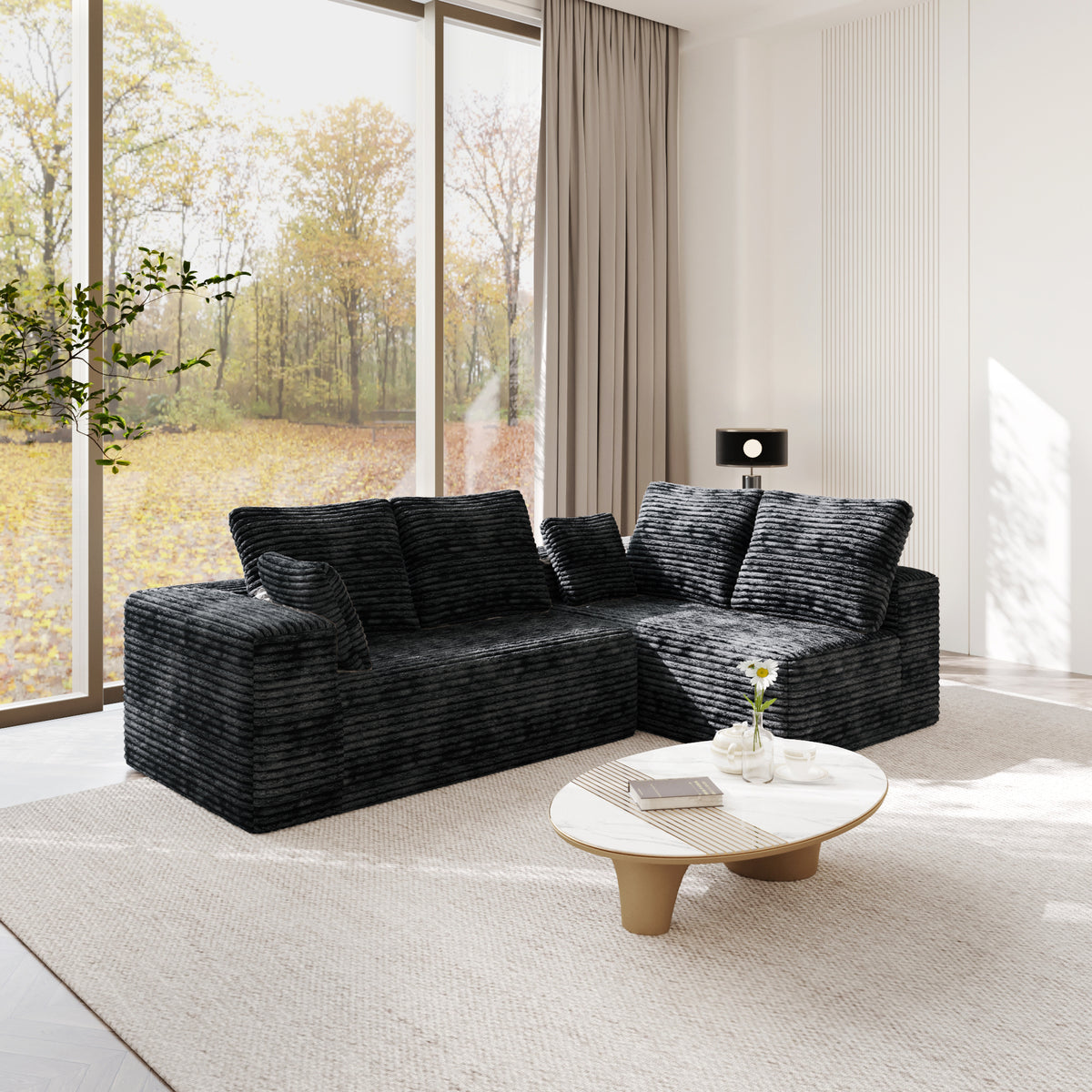 Horizontal-Rib Corduroy Modular 4-Seater Sofa