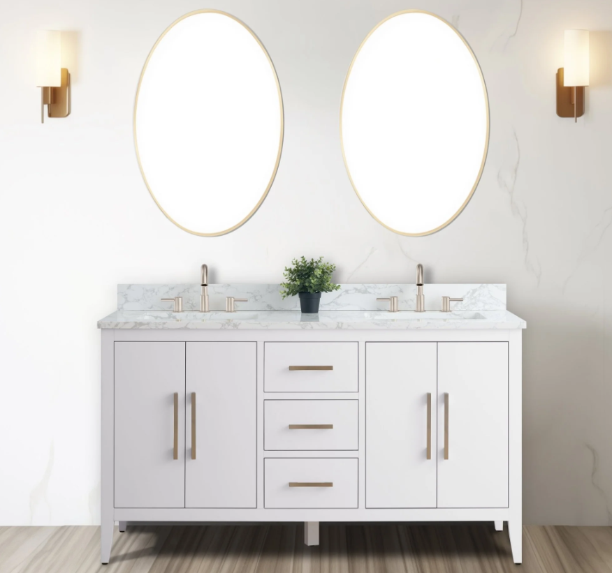 60 in. Double Sink Bathroom Vanity with Engineered Marble Top