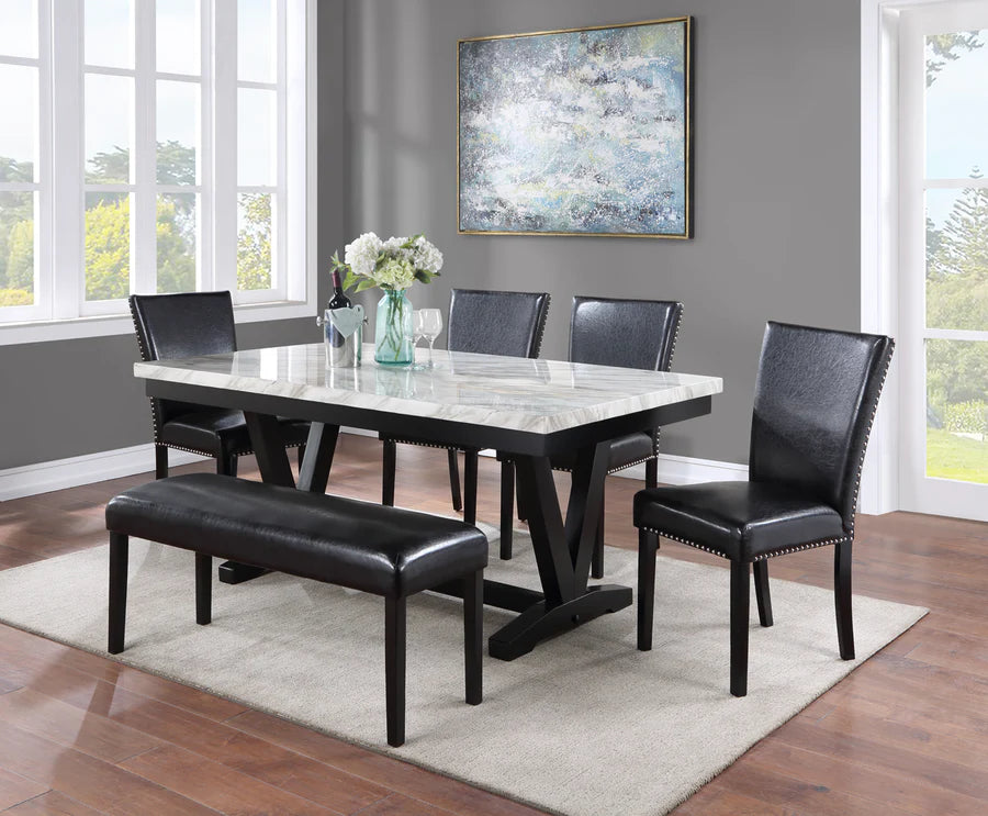 Tanner White & Black Faux Marble Dining Set