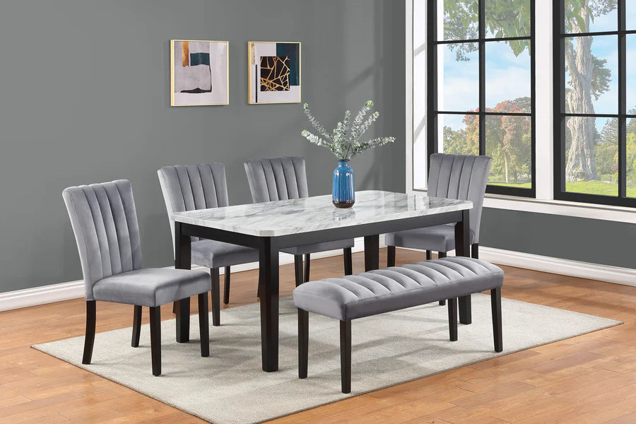 Pascal Black & Gray Marble-Top Dining Set
