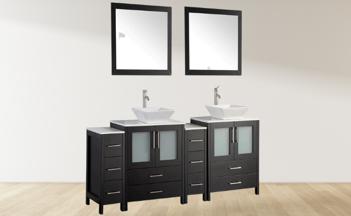 Ocean Royal 84 in. Espresso Double Sink Vanity Set with 13 Drawers