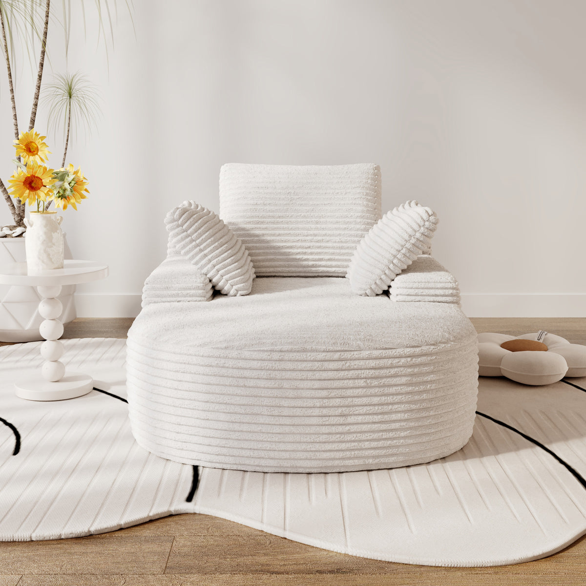Corduroy Chaise Lounge Accent Chair with Dual Armrests
