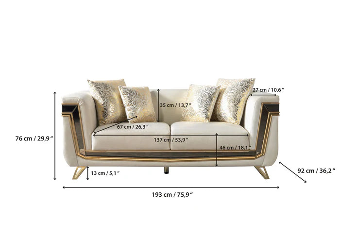 Anica Ivory Velvet Sofa and Loveseat Set