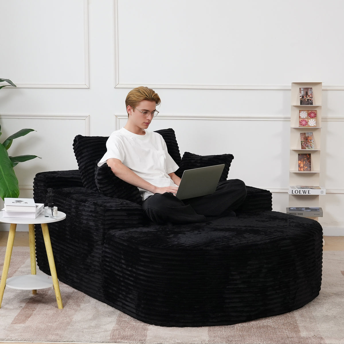 Corduroy Chaise Lounge Accent Chair with Dual Armrests