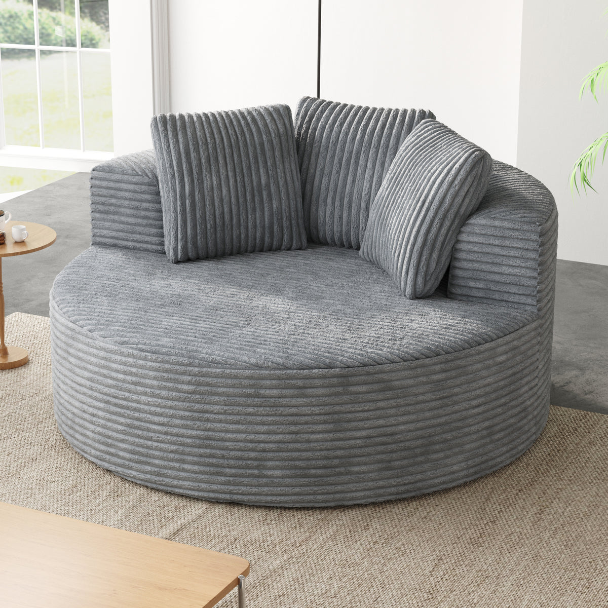 Contemporary Round Corduroy Accent Chair with Pillows