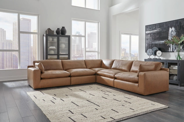 Emilia Caramel Sectional 5-Pieces with Ottoman