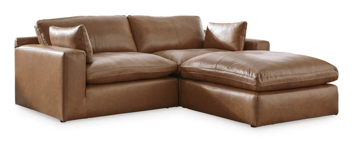 Emilia Caramel Leather 3-Piece Modular Seating with Ottoman