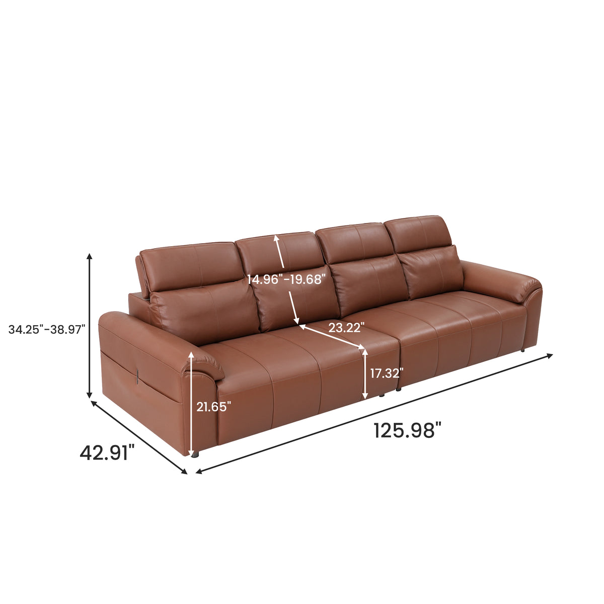 Modern Brown 4-Seat Leather-Look Sofa