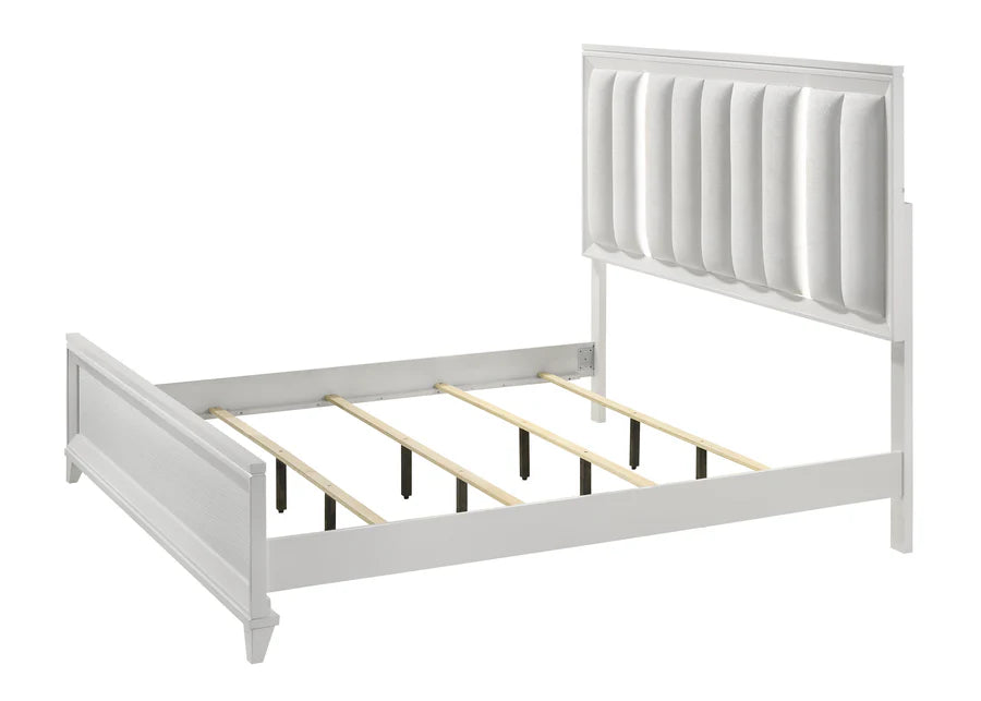 Cama King tapizada con paneles LED Cressida White