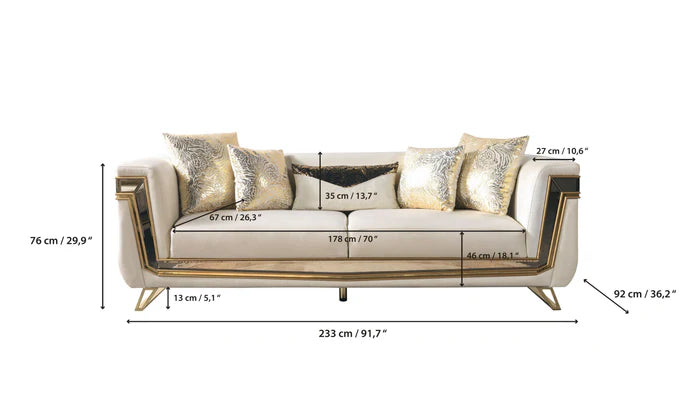 Anica Ivory Velvet Sofa and Loveseat Set