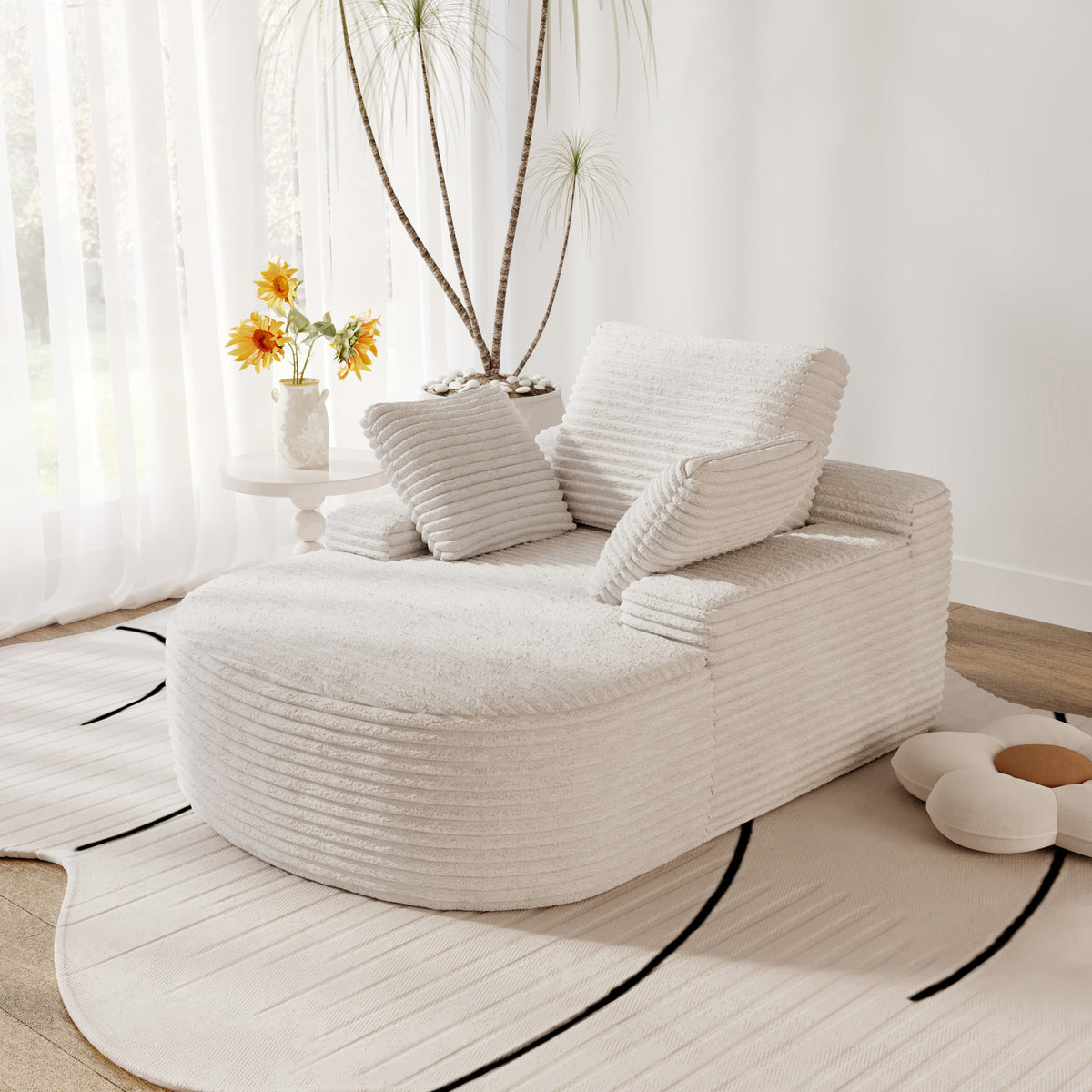 Corduroy Chaise Lounge Accent Chair with Dual Armrests