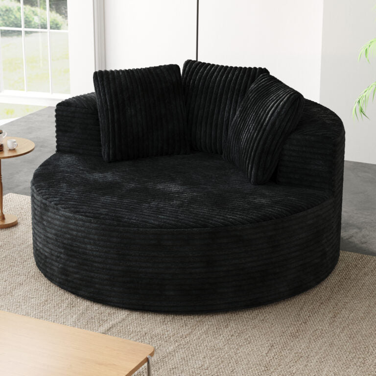 Contemporary Round Corduroy Accent Chair with Pillows