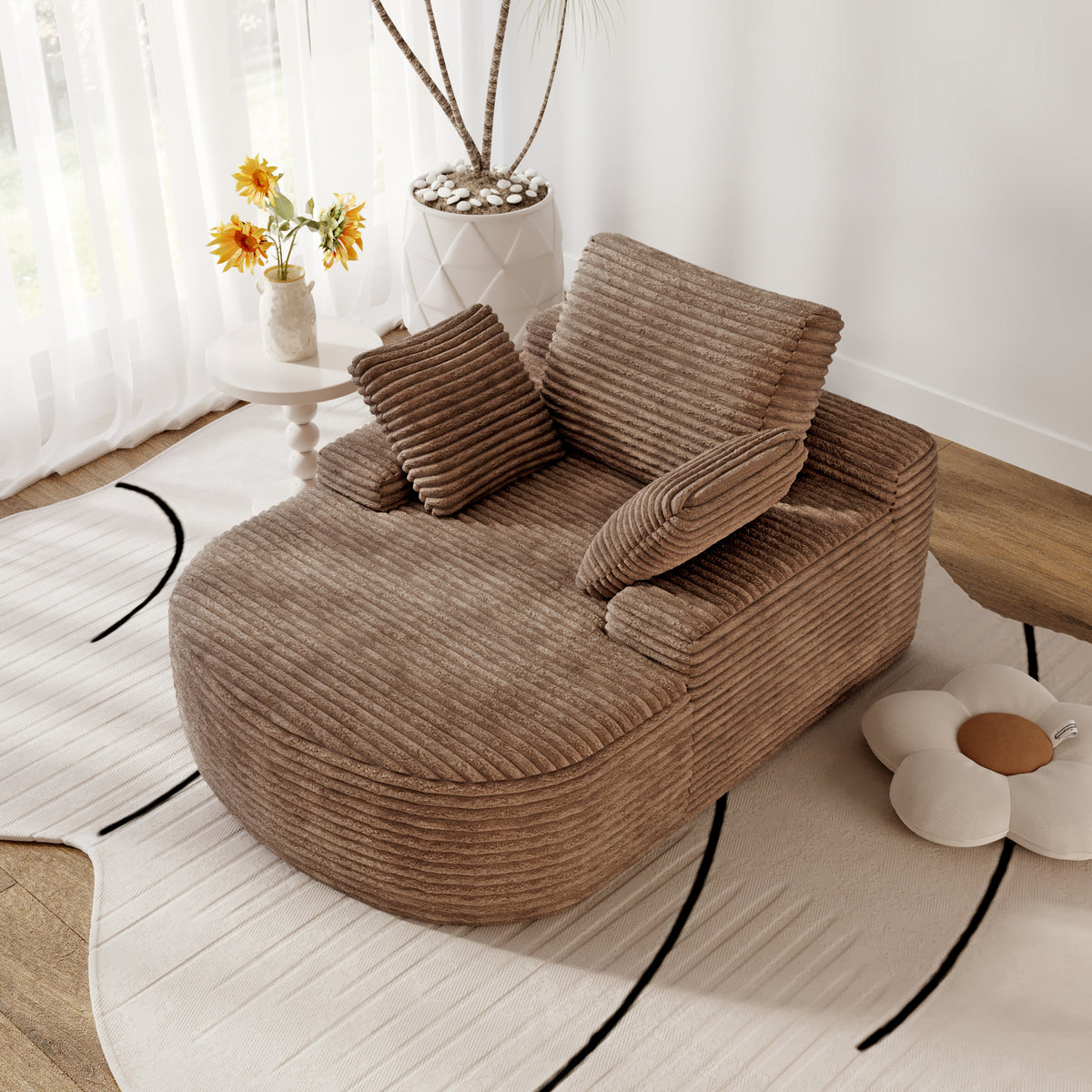 Corduroy Chaise Lounge Accent Chair with Dual Armrests