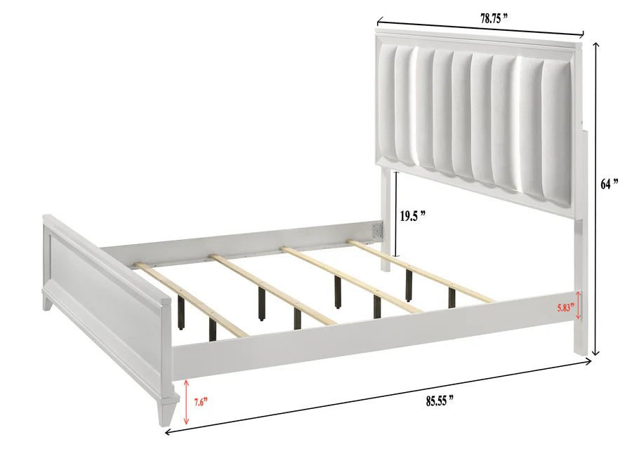 Cama King tapizada con paneles LED Cressida White