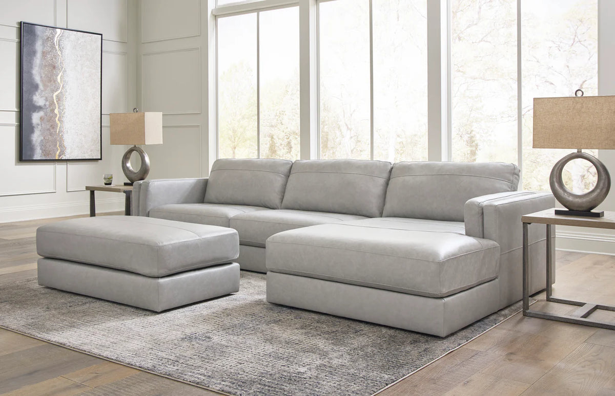 Amiata Glacier Leather-Match 2-Piece RAF Chaise Sectional