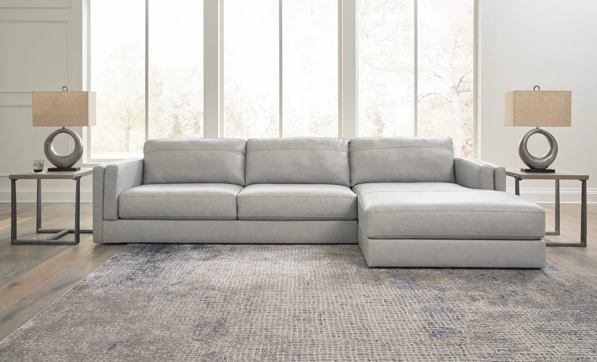 Amiata Glacier Leather-Match 2-Piece RAF Chaise Sectional