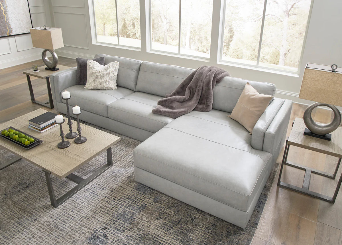 Amiata Glacier Leather-Match 2-Piece RAF Chaise Sectional