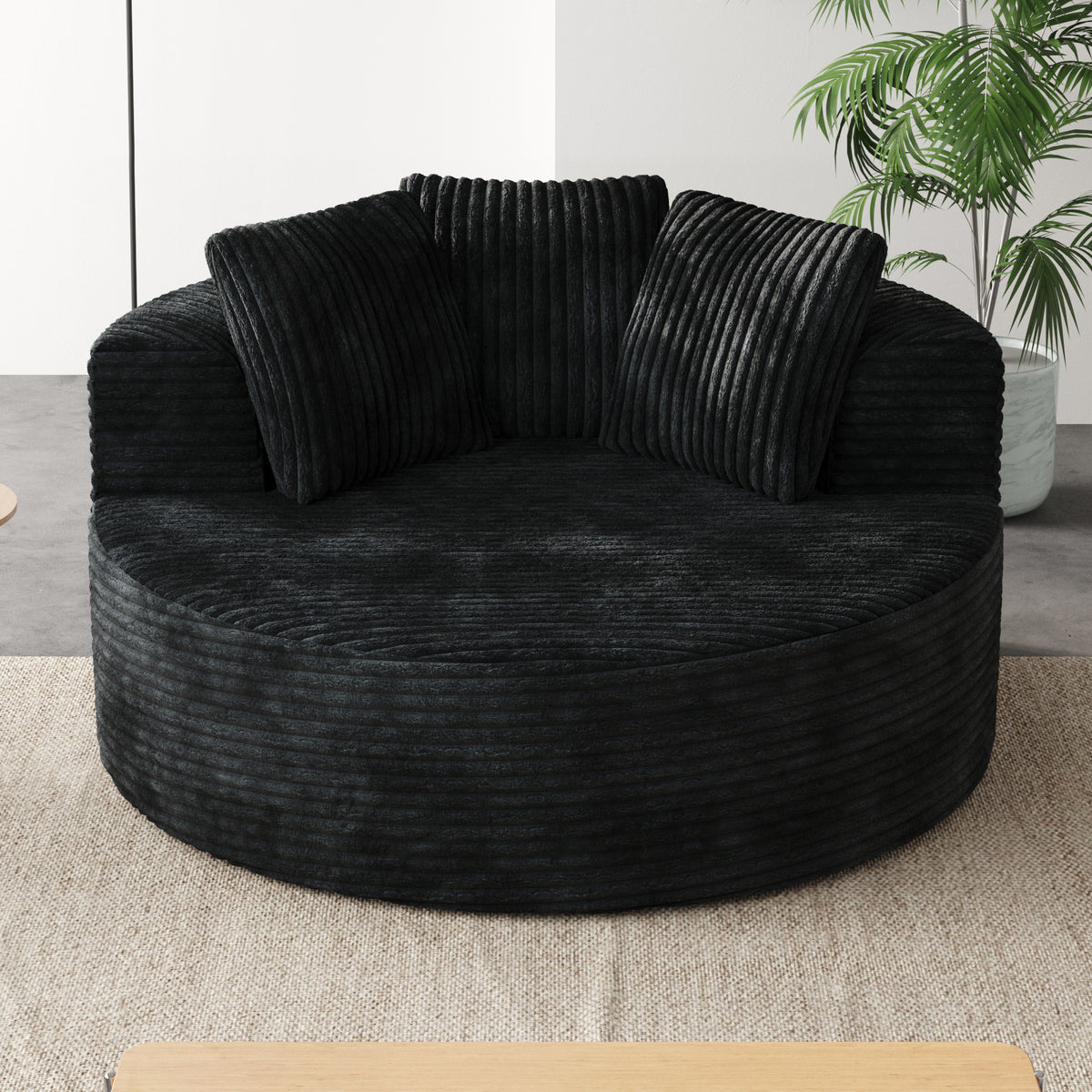 Contemporary Round Corduroy Accent Chair with Pillows