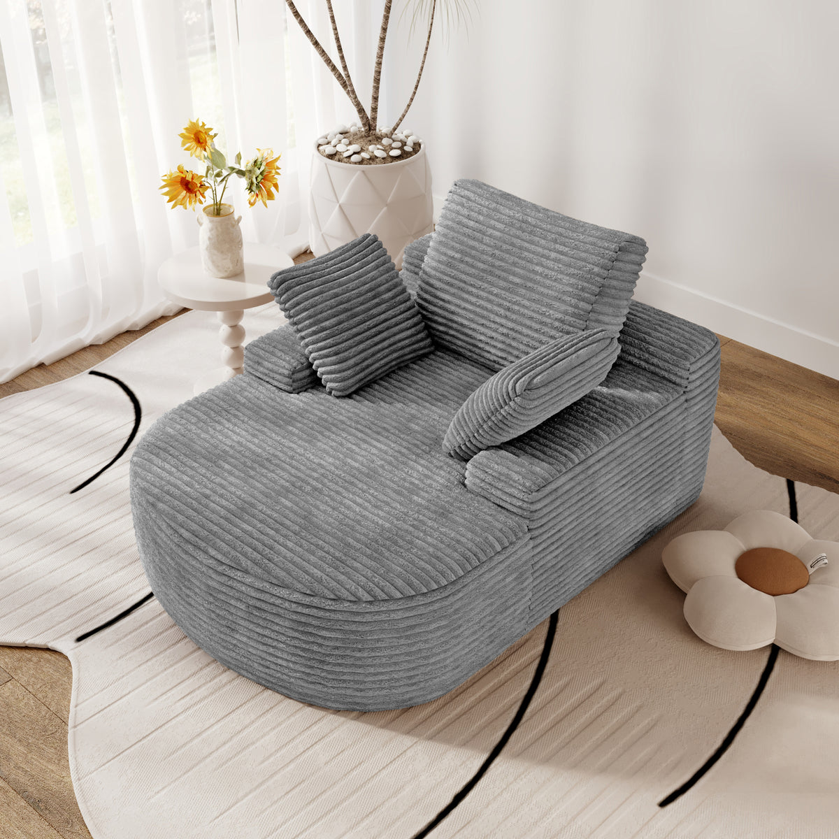 Corduroy Chaise Lounge Accent Chair with Dual Armrests