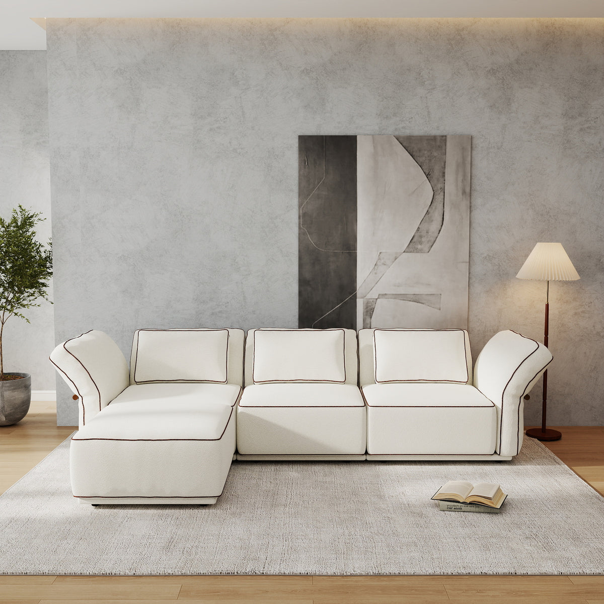 Modern Bouclé Modular Sectional with Reversible Chaise