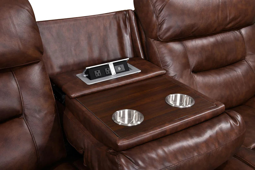 Rosewood Leather 3-Piece Power Reclining Set