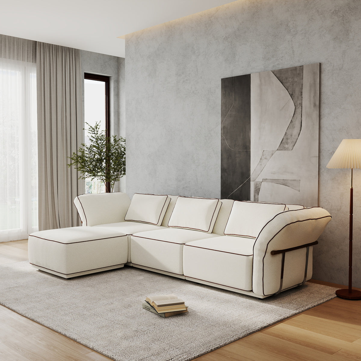 Modern Bouclé Modular Sectional with Reversible Chaise