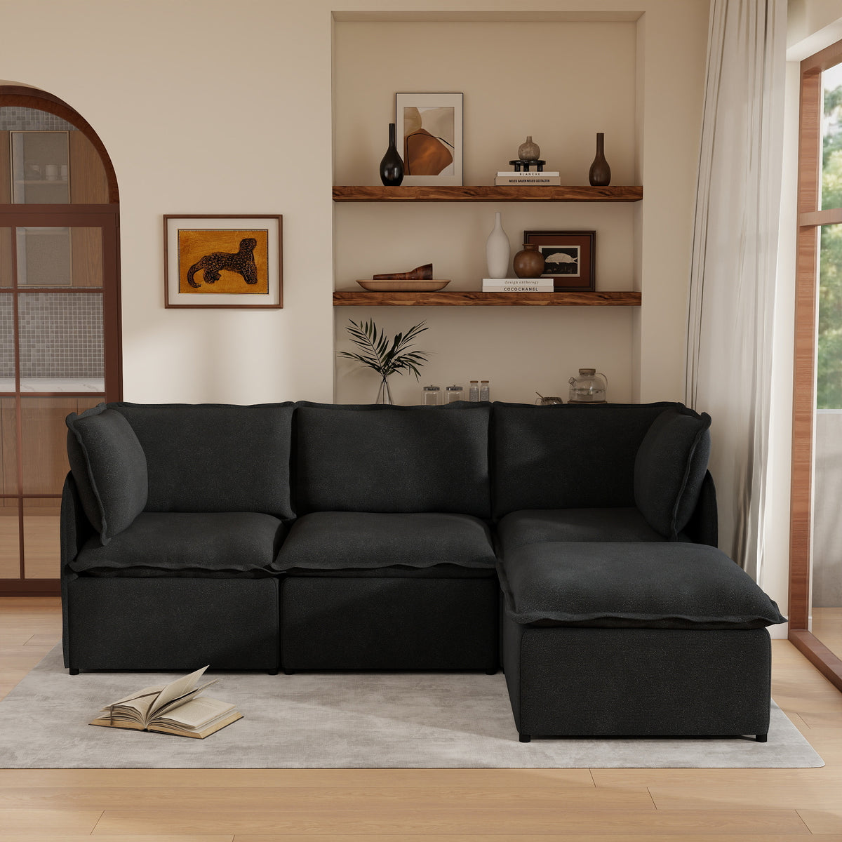Modern Linen-Look Modular Sectional with Reversible Chaise