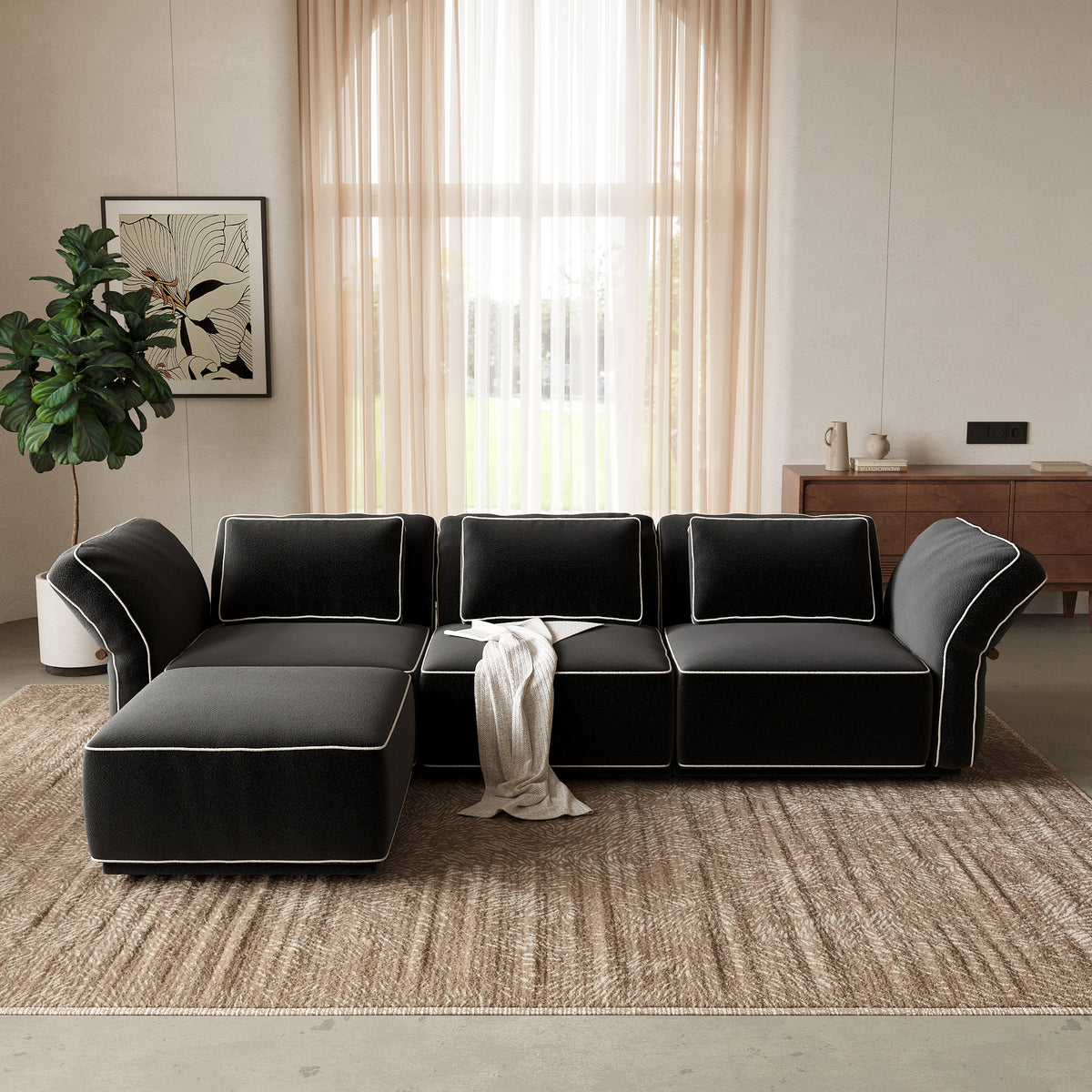 Modern Boucle Modular Sectional Sofa with Reversible Chaise
