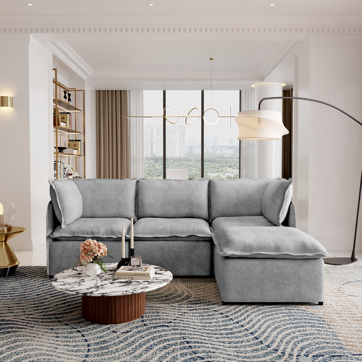Modern Linen-Look Modular Sectional with Reversible Chaise