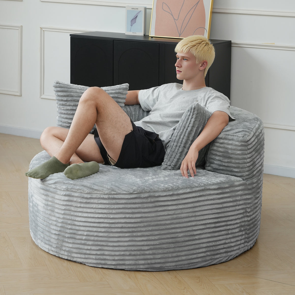 Contemporary Round Corduroy Accent Chair with Pillows