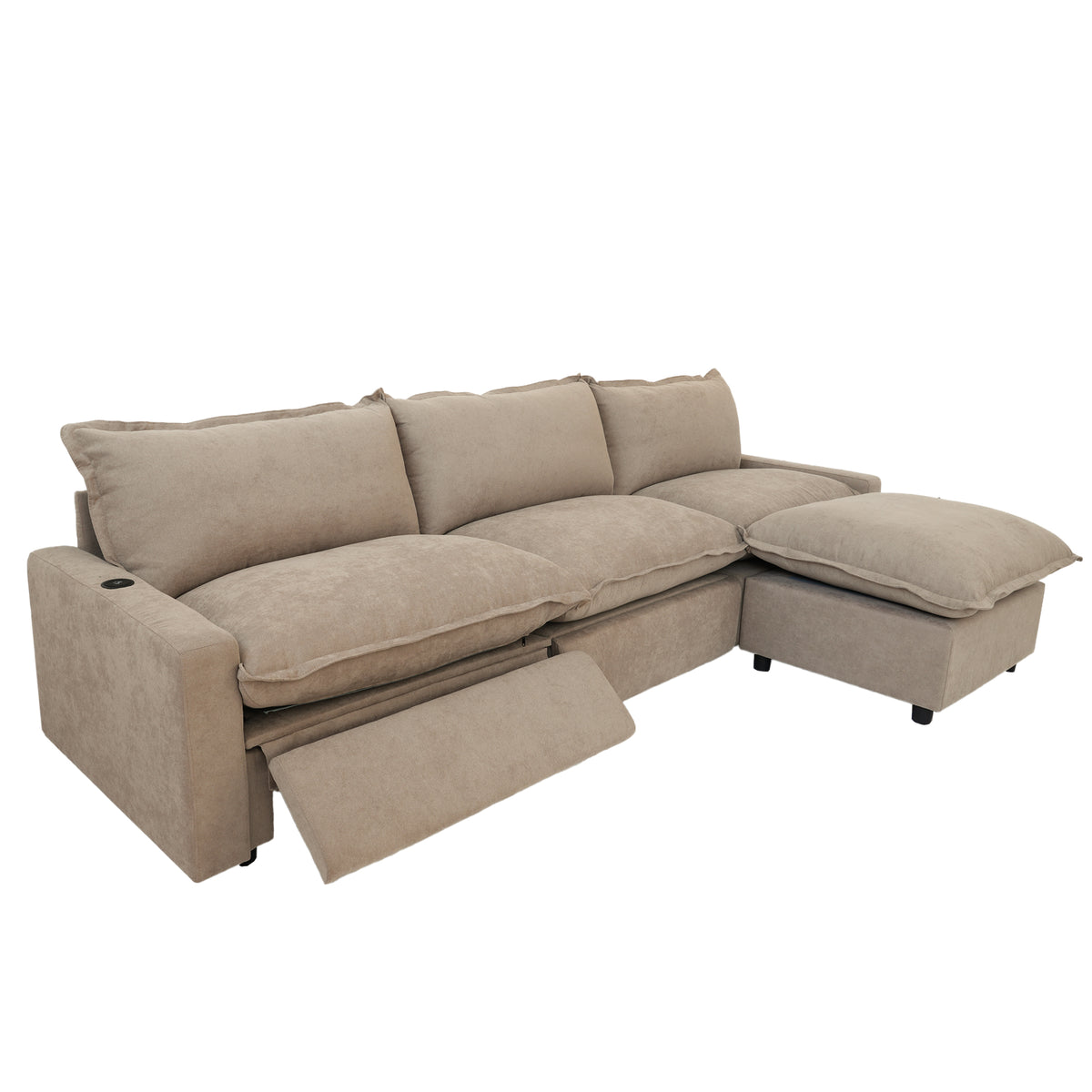 Contemporary Linen-Look Sectional with Wireless Charging