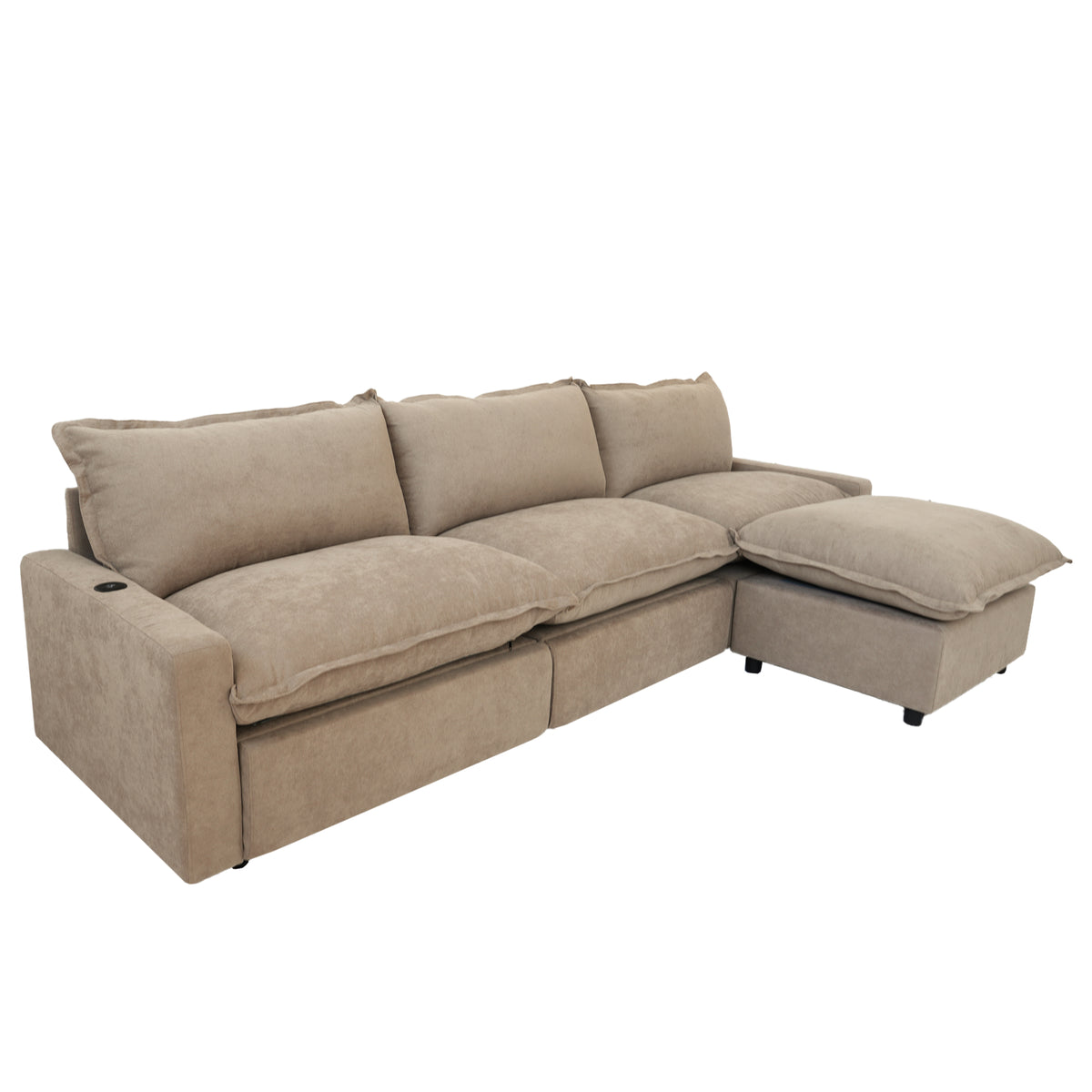 Contemporary Linen-Look Sectional with Wireless Charging