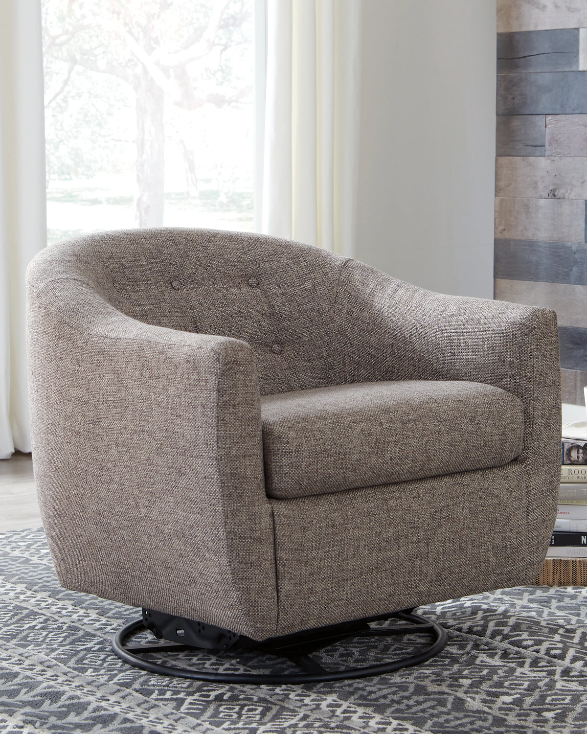 Upshur Taupe Swivel Glider Accent Chair