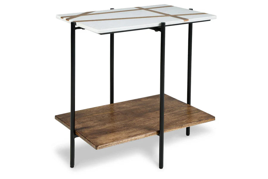 Braxmore White Marble and Wood Accent Table
