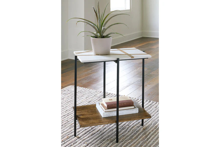Braxmore White Marble and Wood Accent Table
